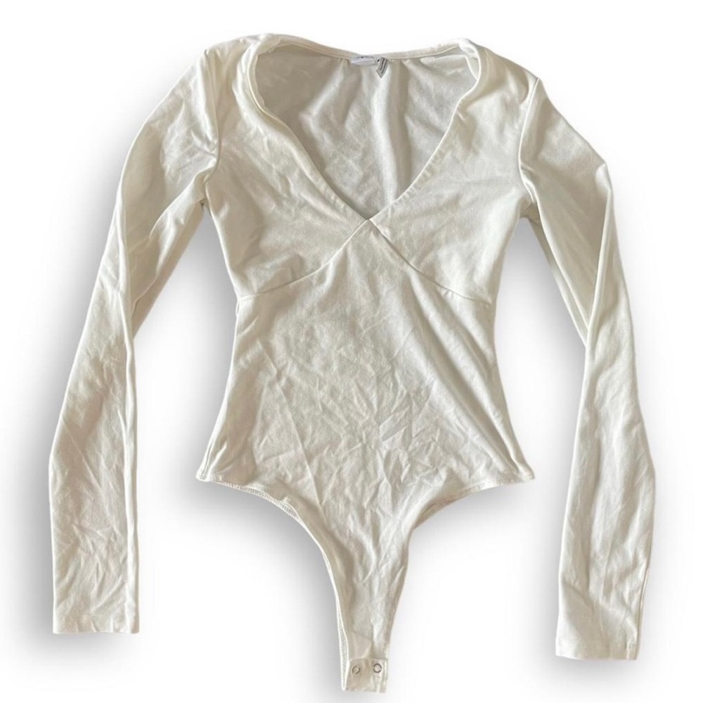 White Simons plunge neckline bodysuit